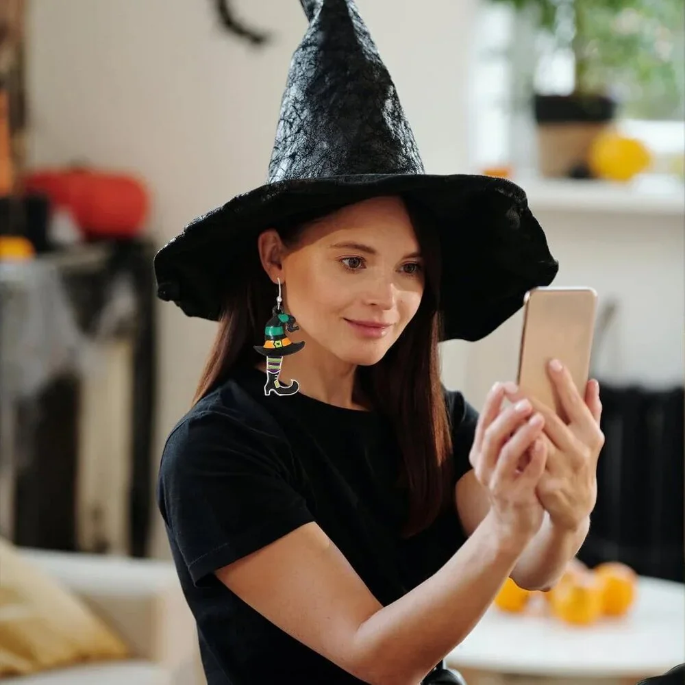 Women's Shoe Ghost Halloween Black Bat Dangle Earrings Boo Cute Pumpkin Women's